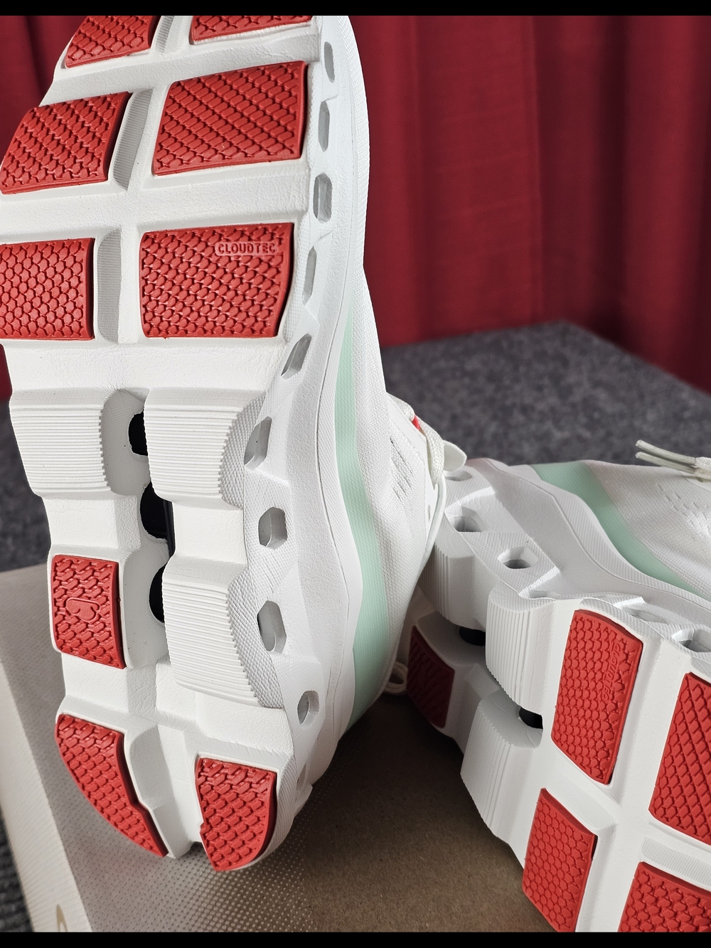 On Running Women's White Mint Athletic Shoes with Coral Accents - Picture 8 of 10